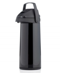 Cozy up to your favorite drink with this attractive pump carafe. Keeping your drink hot or cold for up to 4 hours, this entertaining essential features a sleek black exterior, durable glass lining and extended nozzle for easy, mess-free pouring. Cozy up to your favorite drink with this attractive pump carafe. Keeping your drink hot or cold for up to 4 hours, this entertaining essential features a sleek black exterior, durable glass lining and extended nozzle for easy, mess-free pouring.