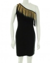 Rampage Drop Shoulder Fringe Dress Black/Tan Small