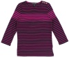 Lauren Ralph Lauren Women's 3/4 Sleeve Striped Button-Shoulder Crewneck Top (Capri Navy/Pink Ruby) (Medium)