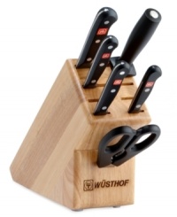 The seasoned gourmet is always one step ahead, a cut above the rest. This stamped knife set is manufactured of the highest quality high-carbon surgical stainless steel-a complete arsenal of sensible cutlery that's sure to hold its razor-sharp, long-lasting edge for many meals to come. Lifetime warranty. The seasoned gourmet is always one step ahead, a cut above the rest. This stamped knife set is manufactured of the highest quality high-carbon surgical stainless steel-a complete arsenal of sensible cutlery that's sure to hold its razor-sharp, long-lasting edge for many meals to come. Lifetime warranty.