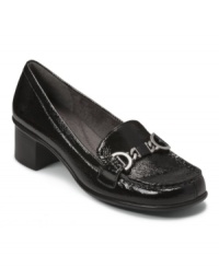 Aerosoles' Pepper Mill loafers take a dressy turn, thanks to buckle hardware detailing on the vamp. Wear them to work or with a casual ensemble for both comfort and style. With a 1-3/4 heel, they're available in either leather or crinkled patent leather.