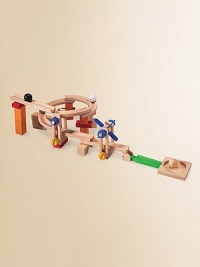 Made entirely from recycled materials, this 44 piece set comes with 3 wooden balls to roll around the tracks. Tracks and blocks can be adjusted straight, curved, sloped and can move right or left. Special accessory included to construct a windmill About 8W X 15¾H X 7¾D About 4lbs. Imported Recommended for ages 4 and up Made entirely from recycled materials, this 44 piece set comes with 3 wooden balls to roll around the tracks. Tracks and blocks can be adjusted straight, curved, sloped and can move right or left. Special accessory included to construct a windmill About 8W X 15¾H X 7¾D About 4lbs. Imported Recommended for ages 4 and up