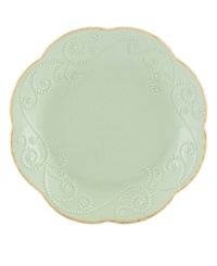 With fanciful beading and a feminine edge, these Lenox French Perle dessert plates have an irresistibly old-fashioned sensibility. Hardwearing stoneware is dishwasher safe and, in an ethereal ice-blue hue with antiqued trim, a graceful addition to any meal. With fanciful beading and a feminine edge, these Lenox French Perle dessert plates have an irresistibly old-fashioned sensibility. Hardwearing stoneware is dishwasher safe and, in an ethereal ice-blue hue with antiqued trim, a graceful addition to any meal.