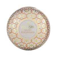 A luxury candle with a scent of Japanese Saijo Persimmon, considered to be the finest gourmet variety, is layered with peach and red currant. A luxury candle with a scent of Japanese Saijo Persimmon, considered to be the finest gourmet variety, is layered with peach and red currant.