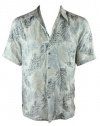 Tasso Elba Mens Abstract Leaf Silk Linen Short Sleeve Shirt