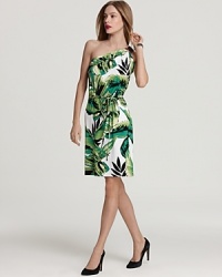 Exude gorgeous getaway style whether you're barefoot in the sand or in pumps on land. This Milly one-shoulder dress flaunts a tropical print with bead embellishment for glamorous soirée style. Exude gorgeous getaway style whether you're barefoot in the sand or in pumps on land. This Milly one-shoulder dress flaunts a tropical print with bead embellishment for glamorous soirée style.