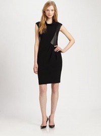 A sleek style made from stretch jersey and luxurious leather. It's designed to hug curves and flaunt the figure.Feminine necklineSleevelessGathered details at leather insetConcealed back zipperBack ventAbout 24 from natural waist84% polyester/16% polyurethaneDry clean by leather specialistImported Model shown is 5'9½ (176cm) wearing US size 4. A sleek style made from stretch jersey and luxurious leather. It's designed to hug curves and flaunt the figure.Feminine necklineSleevelessGathered details at leather insetConcealed back zipperBack ventAbout 24 from natural waist84% polyester/16% polyurethaneDry clean by leather specialistImported Model shown is 5'9½ (176cm) wearing US size 4.