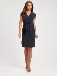 A sophisticated sheath featuring a softly draped front, classic cap sleeves and an easy fit. Gathered, wrap frontCap sleevesBelted silhouetteAbout 25 from natural waist76% triacetate/21% polyester/3% polyurethaneDry cleanImported Model shown is 5'9½ (176cm) wearing US size 4. A sophisticated sheath featuring a softly draped front, classic cap sleeves and an easy fit. Gathered, wrap frontCap sleevesBelted silhouetteAbout 25 from natural waist76% triacetate/21% polyester/3% polyurethaneDry cleanImported Model shown is 5'9½ (176cm) wearing US size 4.