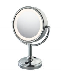 Put some light on the subject. This double-sided vanity mirror offers an enlightened view with a touch-control light along the mirror's circular rim. Put some light on the subject. This double-sided vanity mirror offers an enlightened view with a touch-control light along the mirror's circular rim.