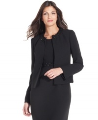 Refined crepe fabric and a subtle beaded neckline create a feminine yet understated jacket, from Kasper. (Clearance) Refined crepe fabric and a subtle beaded neckline create a feminine yet understated jacket, from Kasper. (Clearance)