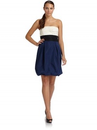 THE LOOKColorblock constructionRuched, structured bustPleated waistbandBubble hemBack zip with hook-and-eye closureTHE FITAbout 27 from top to hemTHE MATERIALPolyesterFully linedCARE & ORIGINDry cleanImportedModel shown is 5'10 (177cm) wearing US size 4. THE LOOKColorblock constructionRuched, structured bustPleated waistbandBubble hemBack zip with hook-and-eye closureTHE FITAbout 27 from top to hemTHE MATERIALPolyesterFully linedCARE & ORIGINDry cleanImportedModel shown is 5'10 (177cm) wearing US size 4.