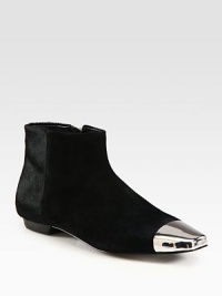 Lush calf hair and suede combine in this urban-cool silhouette, finished with a square metal cap toe. Suede and calf hair upper with square metal cap toeSide zipLeather lining and solePadded insoleImportedOUR FIT MODEL RECOMMENDS ordering one half size up as this style runs small. Lush calf hair and suede combine in this urban-cool silhouette, finished with a square metal cap toe. Suede and calf hair upper with square metal cap toeSide zipLeather lining and solePadded insoleImportedOUR FIT MODEL RECOMMENDS ordering one half size up as this style runs small.