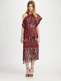 A brightly printed underlay peeks through delicate bands of fringe.Off-the shoulder necklineSingle shoulder strap Cap sleevesAbout 34 from natural waist50% viscose/32% rayon/18% polyesterDry cleanMade in Italy of imported fabricModel shown is 5'9½ (176cm) wearing US size 4. A brightly printed underlay peeks through delicate bands of fringe.Off-the shoulder necklineSingle shoulder strap Cap sleevesAbout 34 from natural waist50% viscose/32% rayon/18% polyesterDry cleanMade in Italy of imported fabricModel shown is 5'9½ (176cm) wearing US size 4.