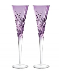 Marrying a classic pattern and beautiful lavender hue, these limited-edition Duchesse Encore crystal flutes toast the 20th anniversary of Vera Wang in luxe, modern style. A memorable way to commemorate your own special occasions. Marrying a classic pattern and beautiful lavender hue, these limited-edition Duchesse Encore crystal flutes toast the 20th anniversary of Vera Wang in luxe, modern style. A memorable way to commemorate your own special occasions.
