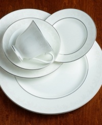 A white-on-white snowy floral design gives the St. Moritz collection pristine elegance. A delicate beaded outline surrounds an edging of rich platinum. A white-on-white snowy floral design gives the St. Moritz collection pristine elegance. A delicate beaded outline surrounds an edging of rich platinum.