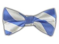 100% Silk Woven White and Light Cornflower Classic Twill Striped Self-Tie Bow Tie 100% Silk Woven White and Light Cornflower Classic Twill Striped Self-Tie Bow Tie