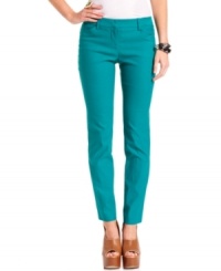 Whether you go for basic black or try out a bold new color, you'll love the skinny-as-can-be fit pf BCX's flat-front pants! Whether you go for basic black or try out a bold new color, you'll love the skinny-as-can-be fit pf BCX's flat-front pants!