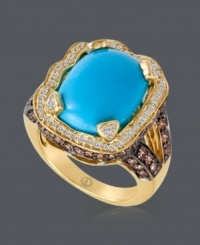 An exquisite touch of elegance. From CARLO VIANI®, ring features cabochon-cut turquoise (9 mm), round-cut natural brown diamonds (1 ct. t.w.) and round-cut white diamonds (1/4 ct. t.w.). Set in 14k gold. Size 7. An exquisite touch of elegance. From CARLO VIANI®, ring features cabochon-cut turquoise (9 mm), round-cut natural brown diamonds (1 ct. t.w.) and round-cut white diamonds (1/4 ct. t.w.). Set in 14k gold. Size 7.