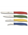 Designed with molded, slip-resistant plastic handles – so the ideal knife for any job is always easy to identify. Set includes a 4.5 serrated spreader, a 3 paring knife, a 4 utility knife and a 2.25 bird's beak paring knife. With Henckels-quality, high-carbon stainless-steel blades. Manufacturer's lifetime warranty.
