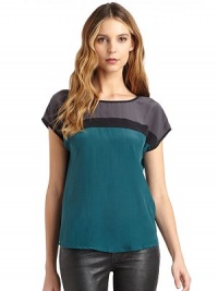 THE LOOKColorblock designShort dolman sleevesTHE FITAbout 25 from shoulder to hemTHE MATERIALSilkCARE & ORIGINDry cleanImportedModel shown is 5'10 (177cm) wearing US size 4.This item was originally available for purchase at Saks Fifth Avenue OFF 5TH stores. THE LOOKColorblock designShort dolman sleevesTHE FITAbout 25 from shoulder to hemTHE MATERIALSilkCARE & ORIGINDry cleanImportedModel shown is 5'10 (177cm) wearing US size 4.This item was originally available for purchase at Saks Fifth Avenue OFF 5TH stores.