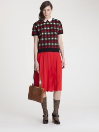This vibrantly patterned plaid design is accented with a crisp, cotton poplin collar.Cotton Peter Pan collarShort sleevesRib-knit cuffs and hemConcealed back zip70% polyamide/30% woolDry cleanMade in Italy of imported fabricModel shown is 5'11 (180cm) wearing US size 4. This vibrantly patterned plaid design is accented with a crisp, cotton poplin collar.Cotton Peter Pan collarShort sleevesRib-knit cuffs and hemConcealed back zip70% polyamide/30% woolDry cleanMade in Italy of imported fabricModel shown is 5'11 (180cm) wearing US size 4.