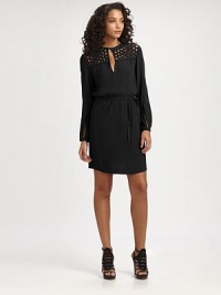 Featuring a sultry keyhole front, this crepe dress offers a relaxed fit and a defined waist, thanks to a self-tie belt.Keyhole frontLong sleevesSelf-tie beltAbout 21 from natural waist55% viscose/45% rayonDry cleanImported Model shown is 5'10 (177cm) wearing US size 4. Featuring a sultry keyhole front, this crepe dress offers a relaxed fit and a defined waist, thanks to a self-tie belt.Keyhole frontLong sleevesSelf-tie beltAbout 21 from natural waist55% viscose/45% rayonDry cleanImported Model shown is 5'10 (177cm) wearing US size 4.