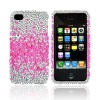 Generic Bling Hard Plastic Case for iPhone 4S/4 - 1 Pack - Non-Retail Packaging - Hot Pink Splash Silver