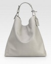 Shapely and simple with nary a detail, this glazed glovetan slouched hobo has ample room, like your favorite tote.Adjustable top handle, 7 drop Open top One inside zip pocket Two inside open pockets Cotton lining 15W X 15H X 4½D Imported