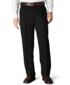Comfy and casual, this handsome double pleat pant does double-duty as a worktime friend and after hours playmate.