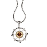 925 Silver, Diamond & Smoky Quartz Large Round Sailor Wheel Pendant with 18k Gold Accents (0.13ctw) 925 Silver, Diamond & Smoky Quartz Large Round Sailor Wheel Pendant with 18k Gold Accents (0.13ctw)