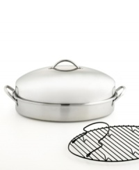 Roasting is one of the best ways to get your guests' mouths watering. This gleaming, beautifully styled stainless steel roaster includes a high-domed lid that cooks using convection for meat and poultry that's delightfully moist and delicious. Limited lifetime warranty. Roasting is one of the best ways to get your guests' mouths watering. This gleaming, beautifully styled stainless steel roaster includes a high-domed lid that cooks using convection for meat and poultry that's delightfully moist and delicious. Limited lifetime warranty.