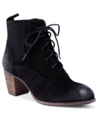 Ramp up your style with a look that's cute and functional. An elastic gore and pull tab on the back make DV by Dolce Vita's Joli booties an easy-on lace-up look. Ramp up your style with a look that's cute and functional. An elastic gore and pull tab on the back make DV by Dolce Vita's Joli booties an easy-on lace-up look.