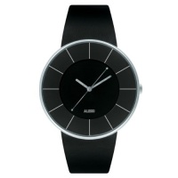 Alessi Men's AL8004 Luna Leather and Case in Steel Black Designed by Alessandro Mendini Watch Alessi Men's AL8004 Luna Leather and Case in Steel Black Designed by Alessandro Mendini Watch