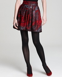 Generous pleating crafts a sculptural Halston Heritage skirt, finished in a bold abstract print for modern impact. Offset the feminine silhouette with a structured leather jacket for city-chic edge. Generous pleating crafts a sculptural Halston Heritage skirt, finished in a bold abstract print for modern impact. Offset the feminine silhouette with a structured leather jacket for city-chic edge.