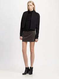 A modern rendition of the classic bomber jacket, this cool topper has a stretchy neoprene silhouette and modified mandarin collar. Modified mandarin collarLong sleevesFront zipperBanded cuffs and hemFully linedAbout 19 from shoulder to hem94% polyester/6% spandexMachine washImportedModel shown is 5'10 (177cm) wearing US size Small. A modern rendition of the classic bomber jacket, this cool topper has a stretchy neoprene silhouette and modified mandarin collar. Modified mandarin collarLong sleevesFront zipperBanded cuffs and hemFully linedAbout 19 from shoulder to hem94% polyester/6% spandexMachine washImportedModel shown is 5'10 (177cm) wearing US size Small.