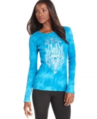 Style&co. Sport's tie-dye ribbed top gets a dose of glam thanks to a luxe placed print and studded detail. Style&co. Sport's tie-dye ribbed top gets a dose of glam thanks to a luxe placed print and studded detail.