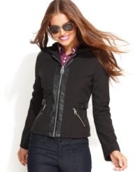 A little bit of rock n' roll attitude goes a long way! Wear Miss Sixty's faux-leather-trim jacket to add a touch of effortless cool to any outfit. A little bit of rock n' roll attitude goes a long way! Wear Miss Sixty's faux-leather-trim jacket to add a touch of effortless cool to any outfit.
