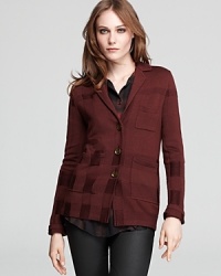 Crisp check print emboldens a sharply-tailored Burberry Brit blazer for effortless sophistication. Slip the structured silhouette over slim leather leggings for the perfect punk-meets-prep style mix. Crisp check print emboldens a sharply-tailored Burberry Brit blazer for effortless sophistication. Slip the structured silhouette over slim leather leggings for the perfect punk-meets-prep style mix.