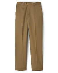 With a center crease and tab button closure, this flat-front pant is a classic go-to piece for his dressier wardrobe. With a center crease and tab button closure, this flat-front pant is a classic go-to piece for his dressier wardrobe.