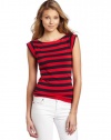 French Connection Women's Stretch Stripe Top, Utility Blue/Love Red, X-Small