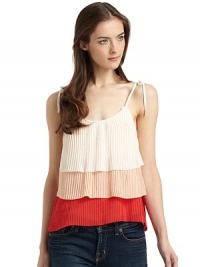 THE LOOKColorblock designPleated, tiered styleSpaghetti straps with tie closureTHE FITAbout 24 from shoulder to hemTHE MATERIALPolyesterCARE & ORIGINMachine washImportedModel shown is 5'9 (175cm) wearing US size Small. THE LOOKColorblock designPleated, tiered styleSpaghetti straps with tie closureTHE FITAbout 24 from shoulder to hemTHE MATERIALPolyesterCARE & ORIGINMachine washImportedModel shown is 5'9 (175cm) wearing US size Small.