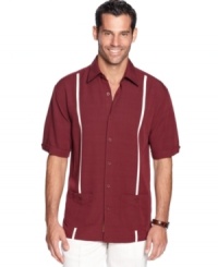 Cubavera's retro-inspired button front shirt is perfectly tailored for casual-day style. Cubavera's retro-inspired button front shirt is perfectly tailored for casual-day style.