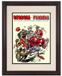 The Bulldogs were no match for the Gators in 1985, but with claws out, fangs flying, the rough-and-tumble program cover makes a great tribute to both football teams. With a cherry-finished frame, it's ready to display beside the big screen or home bar. The Bulldogs were no match for the Gators in 1985, but with claws out, fangs flying, the rough-and-tumble program cover makes a great tribute to both football teams. With a cherry-finished frame, it's ready to display beside the big screen or home bar.