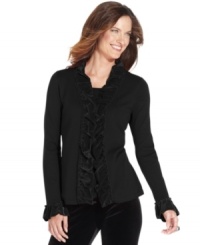 Cozy into Elementz ruffle-trim layered-look petite top for a luxe look this autumn. Cozy into Elementz ruffle-trim layered-look petite top for a luxe look this autumn.