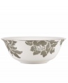 Mixing modern porcelain with antiqued blooms, the Lenox Silver Applique serving bowl has a fresh, romantic style all its own. With platinum banding to elevate holiday feasts and dinner parties with unforgettable elegance.