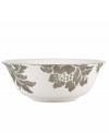 Mixing modern porcelain with antiqued blooms, the Lenox Silver Applique serving bowl has a fresh, romantic style all its own. With platinum banding to elevate holiday feasts and dinner parties with unforgettable elegance.