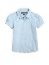 Playful gingham in a classic button-front design with an anchor-lined point collar.Button front Short puffed sleeves Embroidered whale logo 98% cotton/2% XLA; machine wash ImportedPlease note: Number of buttons may vary depending on size ordered. Playful gingham in a classic button-front design with an anchor-lined point collar.Button front Short puffed sleeves Embroidered whale logo 98% cotton/2% XLA; machine wash ImportedPlease note: Number of buttons may vary depending on size ordered.