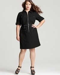 MICHAEL Michael Kors Plus Size Roll Sleeve Belted Shirt Dress MICHAEL Michael Kors Plus Size Roll Sleeve Belted Shirt Dress