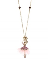 Betsey Johnson takes you for a twirl with this pendant necklace. Crafted from gold-tone mixed metal, the chain ends in a ballerina pendant featuring gold-tone and beaded details. Approximate length: 31 inches + 3-inch extender. Approximate drop: 4-1/4 inches. Betsey Johnson takes you for a twirl with this pendant necklace. Crafted from gold-tone mixed metal, the chain ends in a ballerina pendant featuring gold-tone and beaded details. Approximate length: 31 inches + 3-inch extender. Approximate drop: 4-1/4 inches.