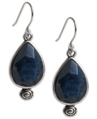 Deep blue dazzles in this pair of drop earrings from Lucky Brand. Crafted from silver-tone mixed metal, the earrings provide an earthy elegance with semi-precious azurite. Approximate drop: 1-1/2 inches. Deep blue dazzles in this pair of drop earrings from Lucky Brand. Crafted from silver-tone mixed metal, the earrings provide an earthy elegance with semi-precious azurite. Approximate drop: 1-1/2 inches.